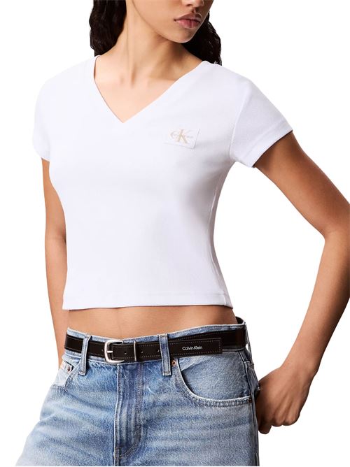 T-shirt con scollo a V in cotone Calvin Klein Jeans | LV047C910GYAA